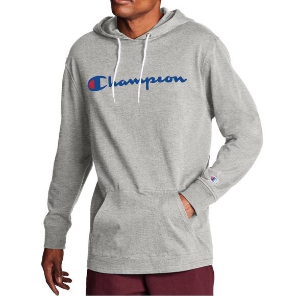 Champion heather gray pullover hooded long sleeve tee shirt M - Picture 1 of 9
